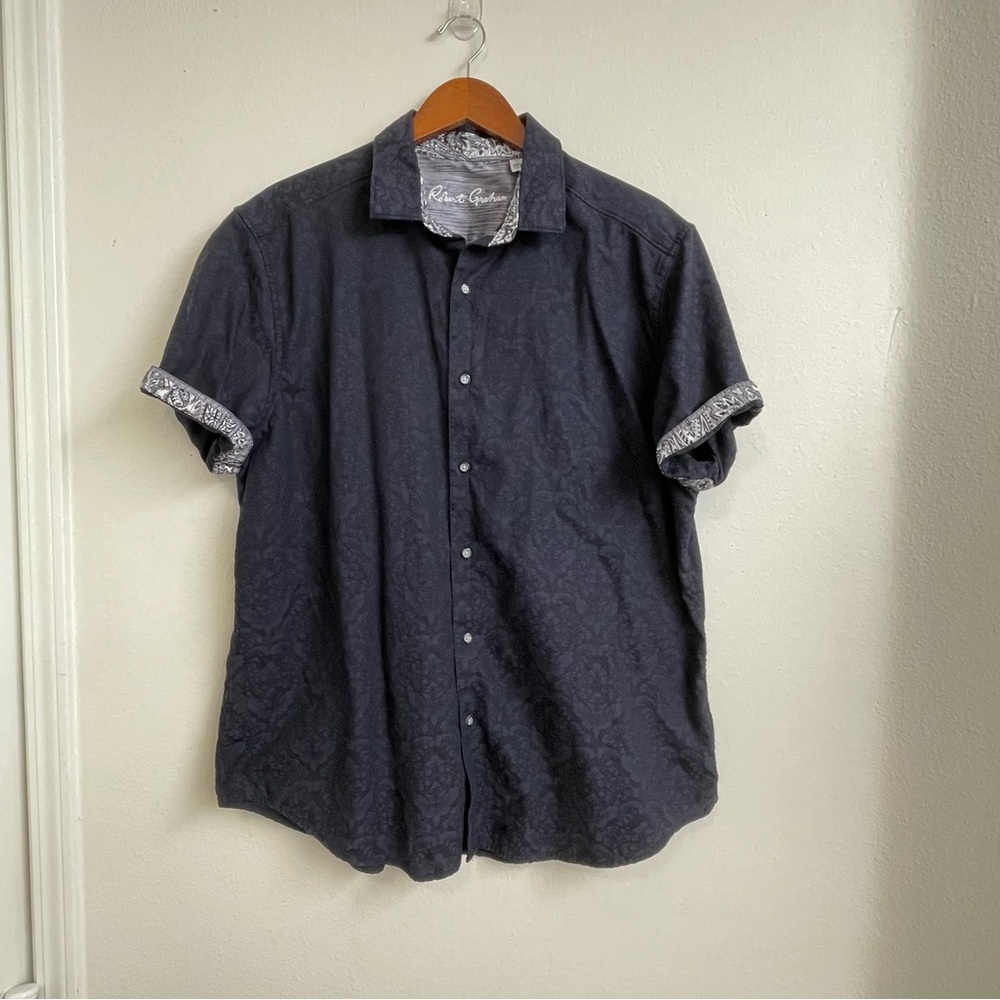 Robert Graham Shirts Mens 2XL Balck Short Sleeve Button‎ Up Logo Casual Event